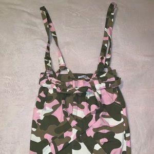 FASHION NOVA PINK/GREEN CAMO SKIRT OVERALL